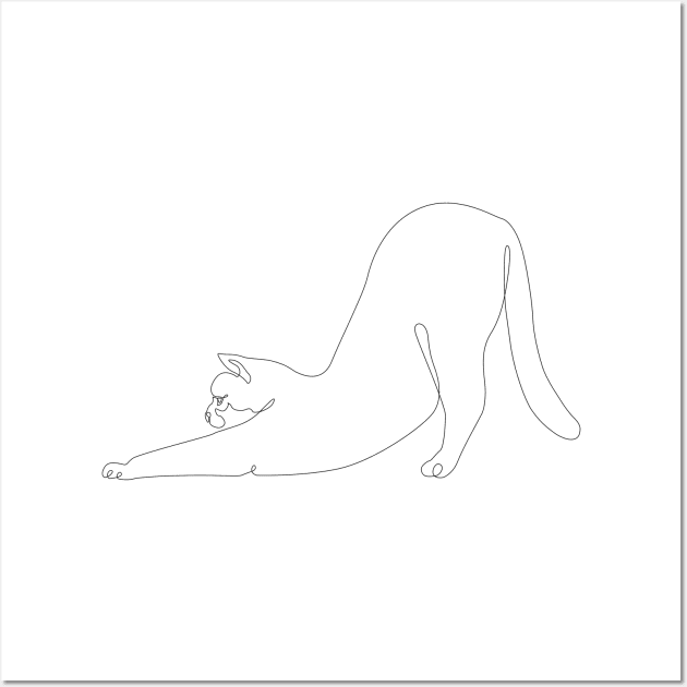 One line Cat Downward Dog Wall Art by huebucket